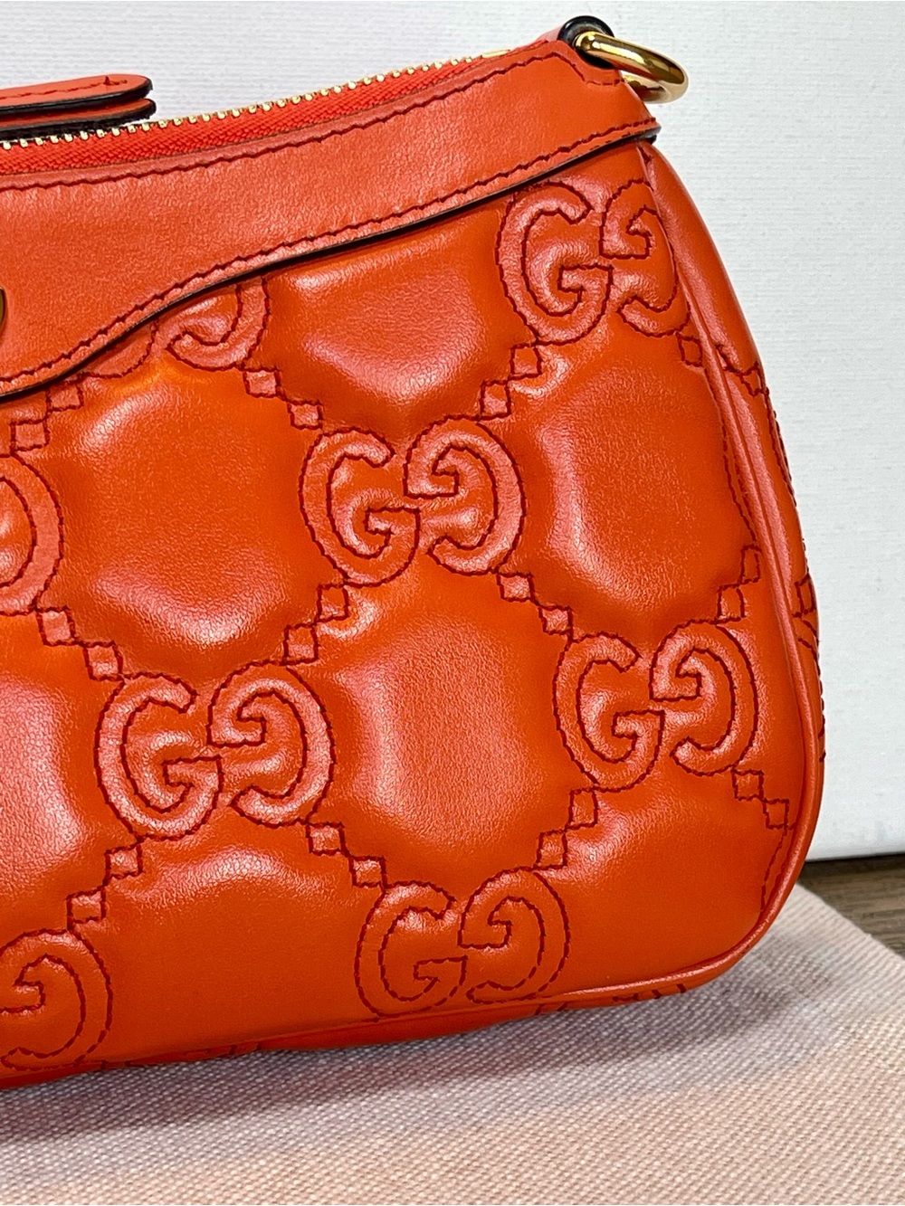 NEW GUCCI GG QUILTED MATELASSE’ SHOULDER CROSSBODY ORANGE CALF LEATHER BAG ITALY - Picture 9 of 17